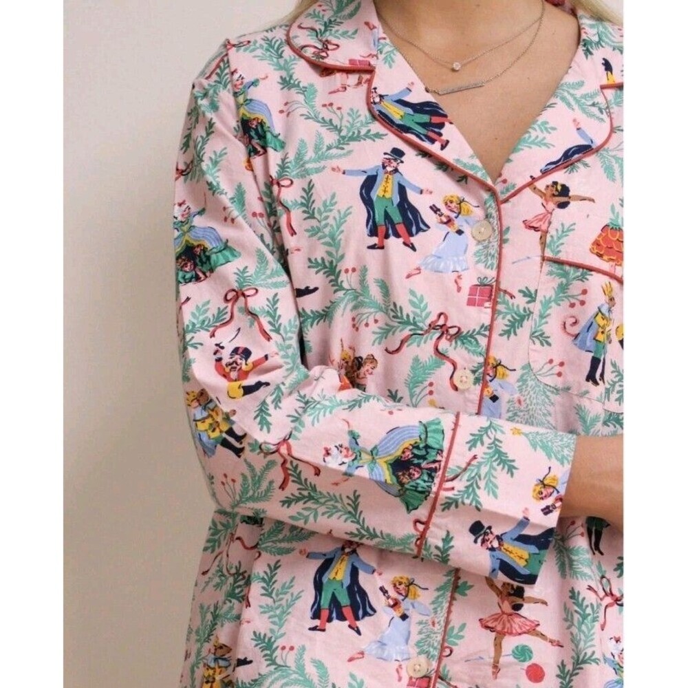 Print Fresh Womens Nutcracker Pajama Top Button Up Organic Cotton Long Sleeve M